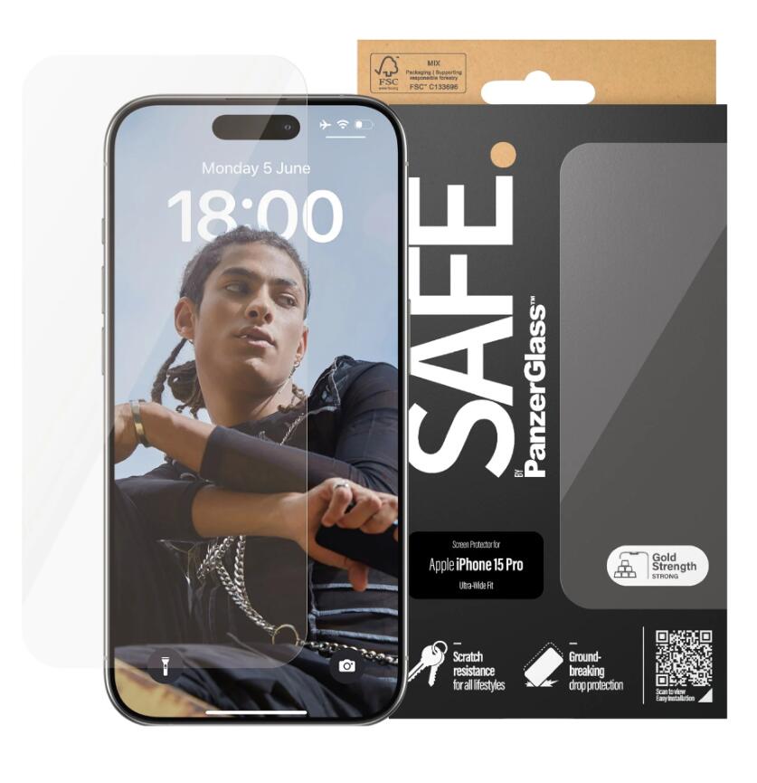 SAFE. by PanzerGlass™ Displayschutz für das Apple iPhone 15 Pro - Ultra-Wide Fit SAFE. by PanzerGlass™ Displayschutz für das Apple iPhone 15 Pro - Ultra-Wide Fit